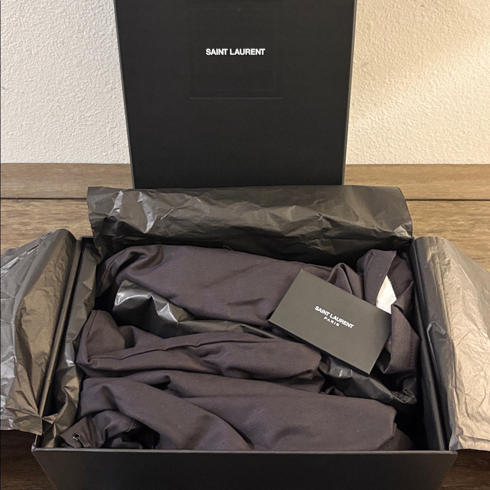 NIB [Saint Laurent] Ballerina Black Satin & Leather Flats Women's EU 39 / US 9 - Picture 13 of 16